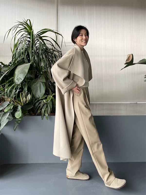 Две стороны Woolen двустороннее шерстяное пальто, пояс, куртка, oversize