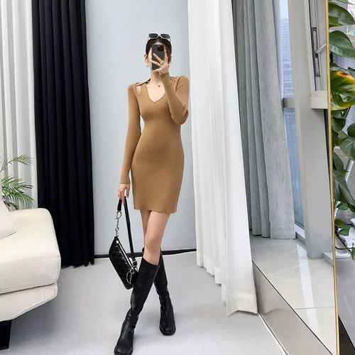 Трикотажное платье, цветное шерстяное платье, юбка, изысканный стиль, подходит для подростков