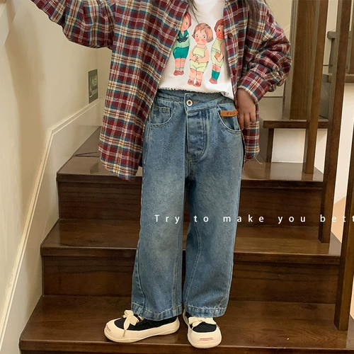 Детские осенние штаны, джинсы, в корейском стиле, детская одежда, в западном стиле