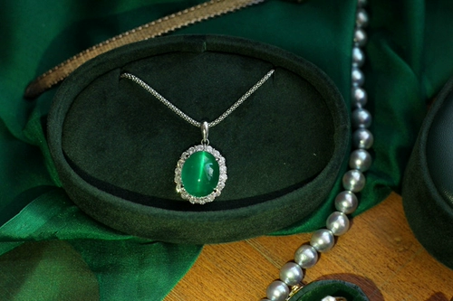 Платиновая бриллиантовая подвеска, ожерелье, кошачий глаз, с сертификатом GIA