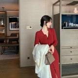 Осенний приталенный красный корсет, лонгслив, свитер, платье, длинная юбка, коллекция 2021, французский стиль