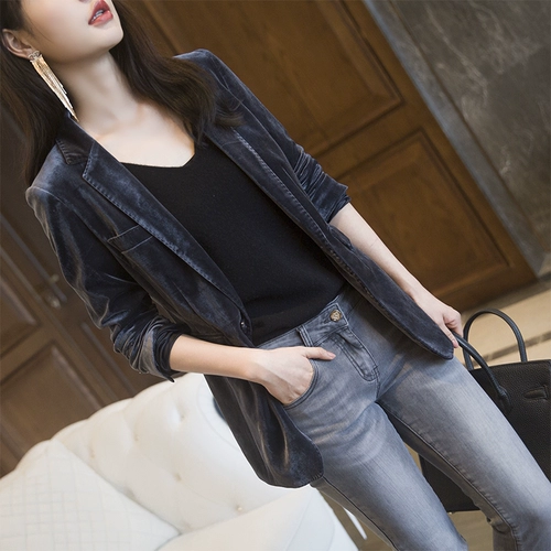 Осенний бархатный пиджак классического кроя для отдыха, 2023, городской стиль, в британском стиле, облегающий крой