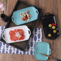 Японский стиль творческий двойной уши нерегулярные керамическая посуда квадратная тарелка Микроволновая печь выпечка сковороды фруктовые салат диск