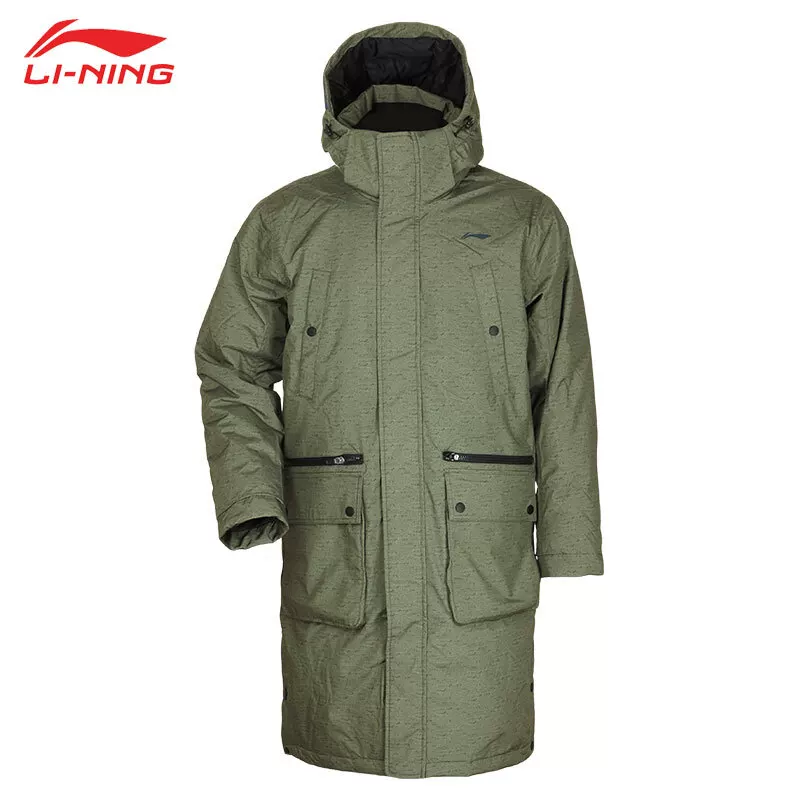 Li Ning, спортивная зеленая пуховик с капюшоном для отдыха и тренировок, утка пух