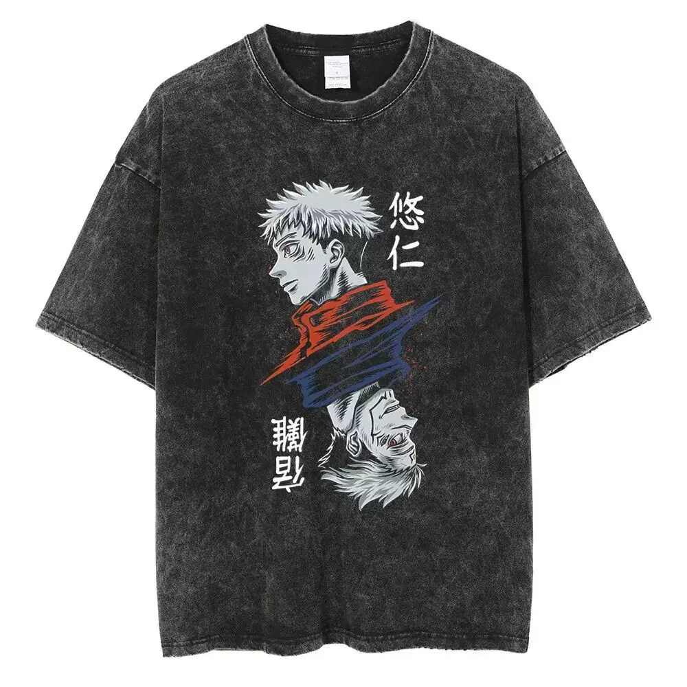 Аниме jujutsu kaisen футболка винтажная стиранная футболка Gojo Sat