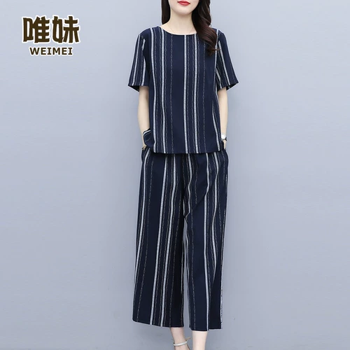 Летняя одежда, модный комплект для матери, большой размер, свободный крой, из хлопка и льна, коллекция 2021