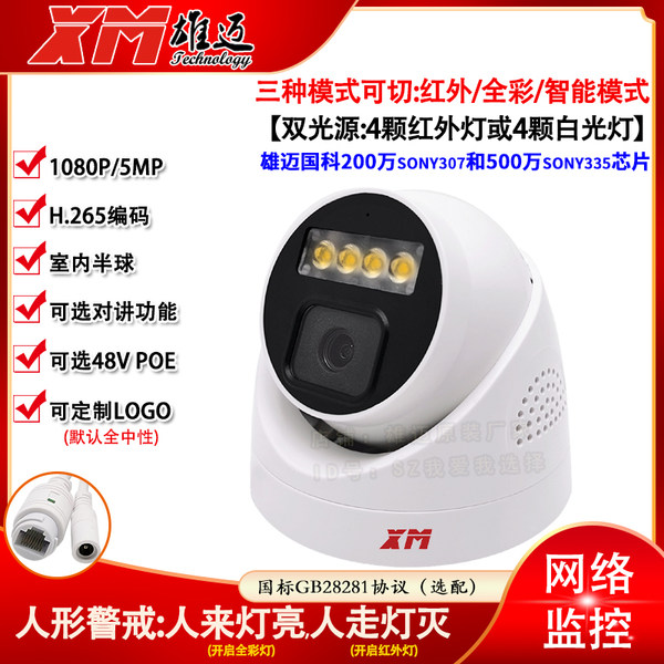 Величественный бифокальный полноцветный 2 миллиона IMX307 голос Внутренняя связь сеть полушарие монитор POE питание от IPC камеры