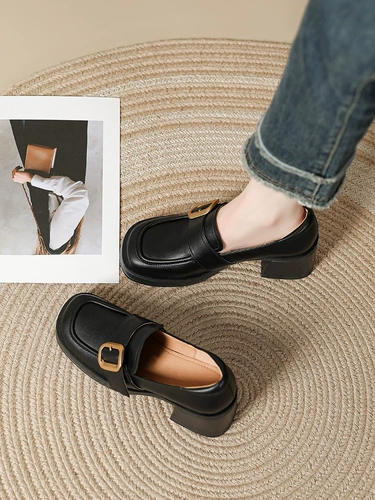 Высокая обувь, универсальные лоферы для кожаной обуви, коллекция 2023, из натуральной кожи, французский ретро стиль