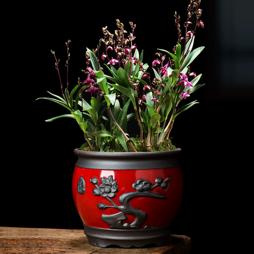 Ретро цветочный горшок, глина с бабочкой, орхидея