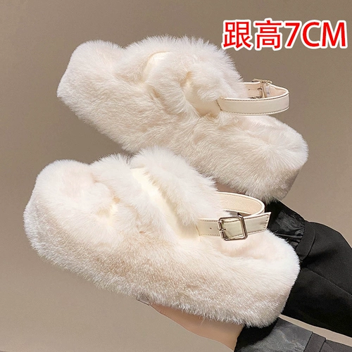 Модные тапочки на платформе, демисезонная высокая флисовая обувь