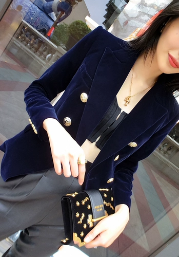 Бархатный демисезонный пиджак классического кроя, бархатная куртка, облегающий крой, по фигуре, в западном стиле, большой размер