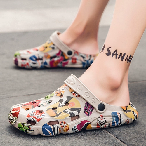 Сандалии мужские летние верхняя одежда Baotou Crocs ins национальный тренд спортивный пляж два через сандалии для вождения Nan Datou