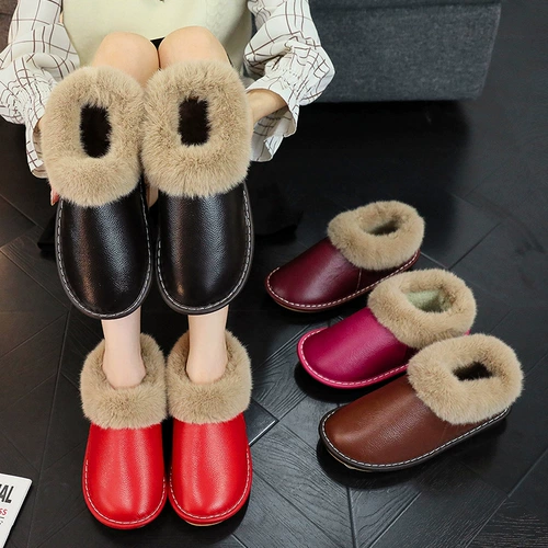 Кожаные демисезонные тапочки подходит для мужчин и женщин, нескользящие удерживающие тепло туфли на платформе, из натуральной кожи