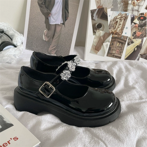 Черная летняя обувь в английском стиле для кожаной обуви, японские туфли, дизайнерская подходит с юбкой на платформе, в британском стиле, тренд сезона