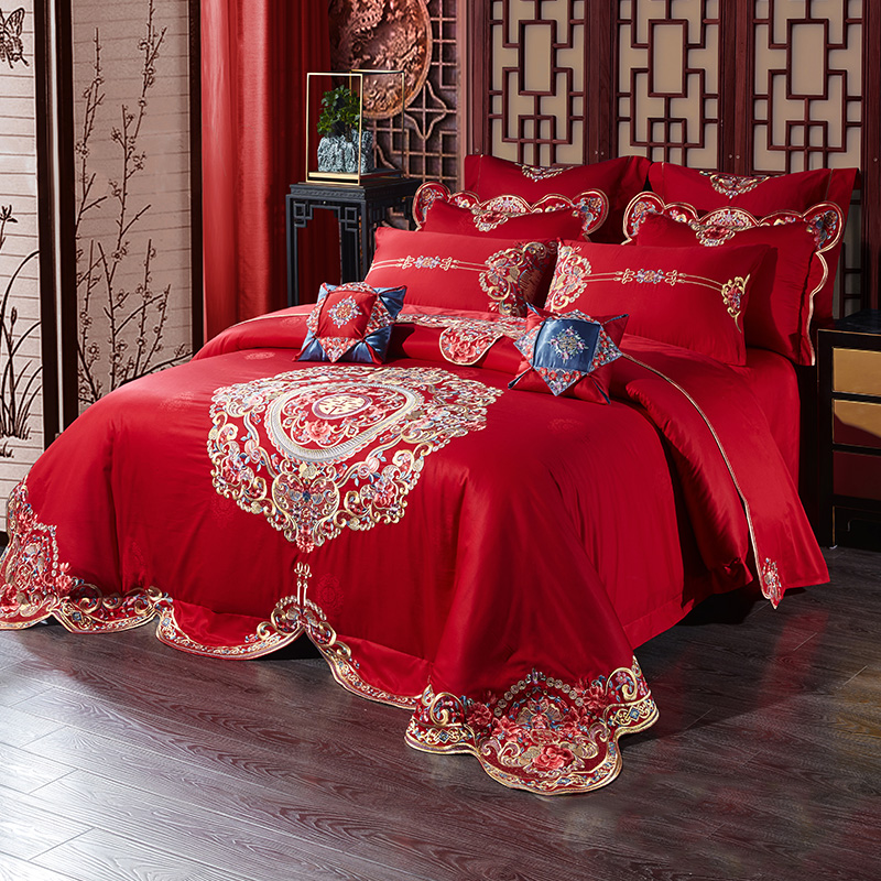 mengjie home textile 60 thread count cotton wedding six piece set big red happy quilt set wedding bedding good lu double happiness