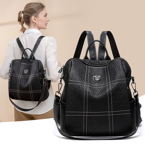 Рюкзак, модная универсальная вместительная и большая кожаная сумка через плечо для путешествий, коллекция 2022, из натуральной кожи