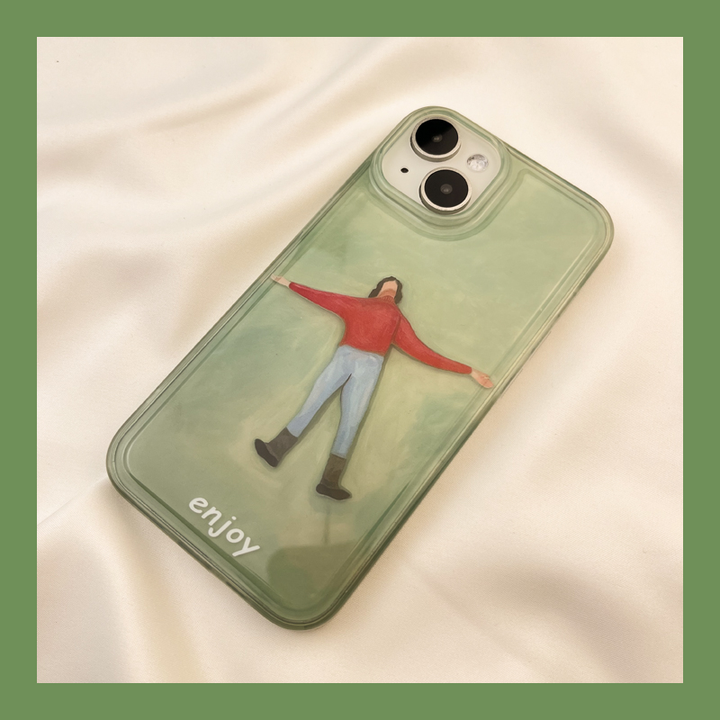 Ins Green Base Lawn Liegend Flach Ölgemälde Geeignet für Telefon iPhone Max Neue 15 Weibliche Edition Nische 14 Cartoon_voghion.com