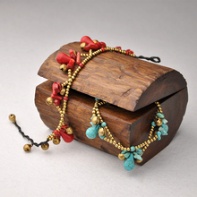 五滴水松石铜珠手链泰国创意蜡绳铃工艺品两用新鲜出炉全新现货