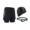 Preferred three piece set of classic black swimming trunks, swimming goggles, and mesh swimming cap
