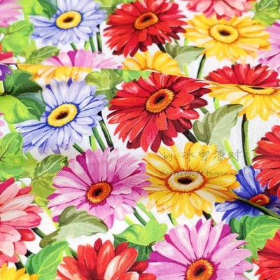 taobao agent Wide 105 sale flat -striped cotton fabric white background gorgeous colorful flowers, garden flower shirt dress bag