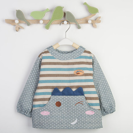 棉麻罩衣 米豆酷尔新款纯棉防水儿童饭单围兜宝宝吃饭衣兜褂8097