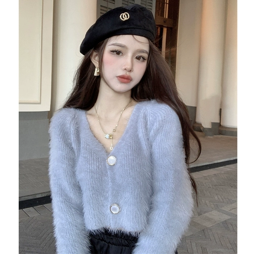 Демисезонный атмосферный свитер, трикотажный кардиган, французский стиль, в стиле Шанель, V-образный вырез