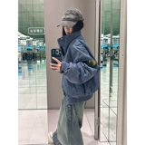 Синяя мужская осенняя куртка, короткая бейсбольная форма, в американском стиле