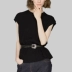 Áo thun ngắn tay hàng Châu Âu màu đen quần áo phụ nữ mùa hè 2021 thời trang mới đơn giản phong cách phương tây mỏng cộng với kích thước hàng đầu - Áo phông Áo phông