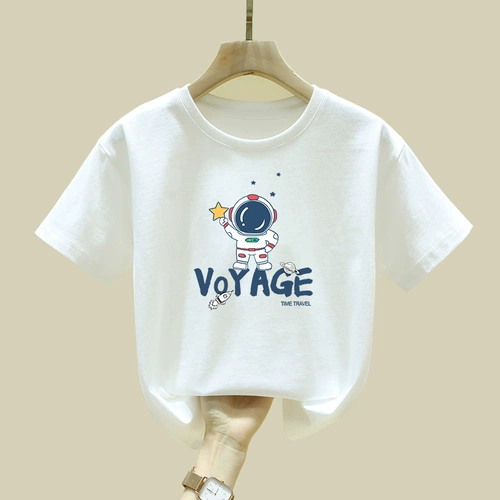 Хлопковая летняя космическая детская белая цветная футболка для мальчиков, коллекция 2023, в западном стиле