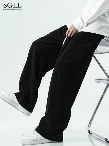 Вельветовые демисезонные штаны, черные утепленные спортивные повседневные брюки для отдыха, свободный прямой крой