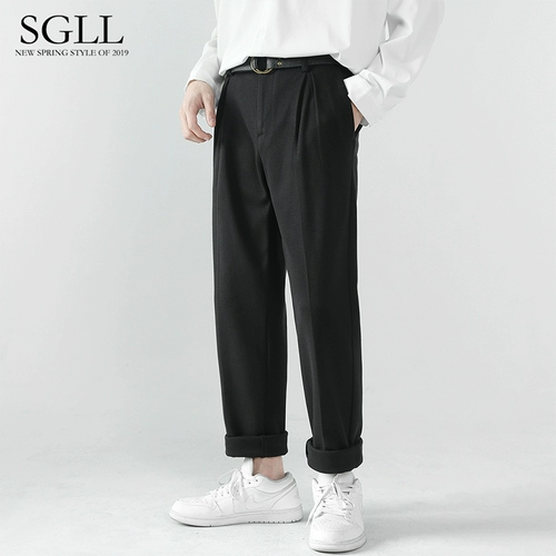 Демисезонные шерстяные трендовые штаны, джинсы с начесом, повседневные брюки, костюм, в корейском стиле, осенние, оверсайз, свободный прямой крой