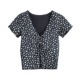 Sản phẩm mới của phụ nữ mùa hè bó sát co giãn ngắn tay cổ chữ V in họa tiết rằn ri áo thun áo thun ngắn dưới cùng áo sơ mi - Áo phông