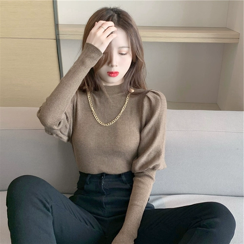 Половина водолазки уникальный топ для женщин Ранний весна стиль уникальный дизайн нишевые рукава внутренняя вязаная базовая рубашка