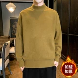 Мужской демисезонный трендовый флисовый шерстяной трикотажный свитер, высокий воротник, коллекция 2021, увеличенная толщина