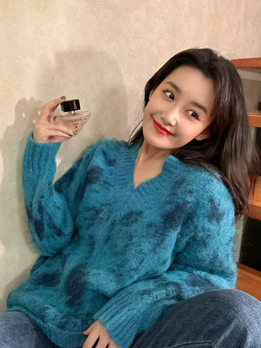 Бархатный демисезонный ретро трикотажный свитер, V-образный вырез, увеличенная толщина