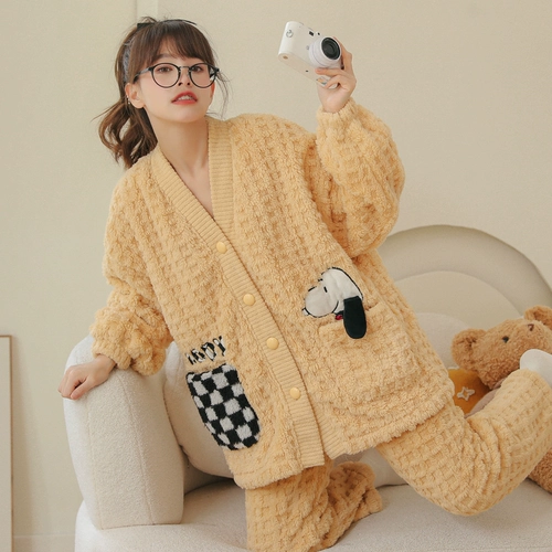 Nuby, коралловая бархатная демисезонная пижама, фланелевый зимний кардиган, милый комплект