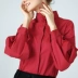 Áo sơ mi nữ màu đỏ áo sơ mi nữ cỡ lớn cổ đứng lồng đèn chuyên nghiệp dài tay áo sơ mi vải cotton thiết kế cảm giác mùa xuân 2021 - Áo sơ mi Áo sơ mi