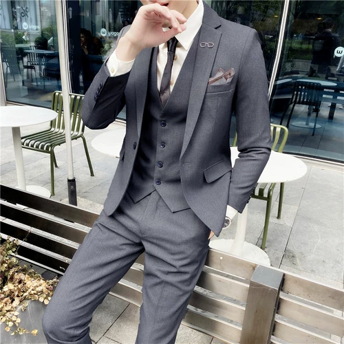 Классический костюм, пиджак классического кроя, комплект, платье, куртка, в корейском стиле, 3 предмета