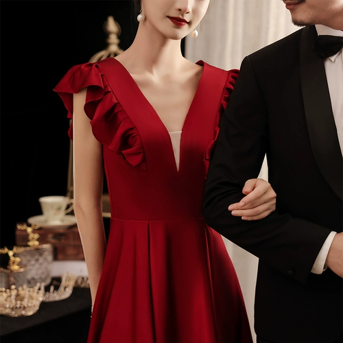 Зимнее красное цветное длинное вечернее платье, коллекция 2022, по фигуре, V-образный вырез, изысканный стиль