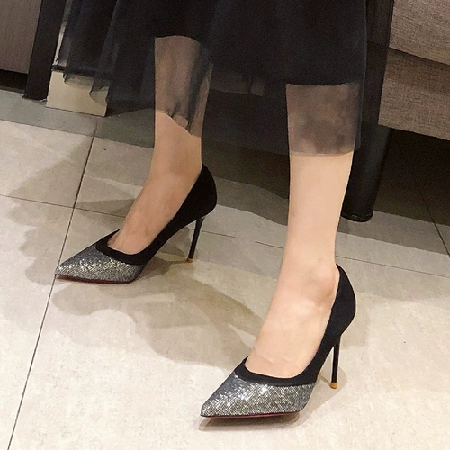 Блестки для ногтей на высоком каблуке, универсальная обувь, сексуальные туфли с заостренным носом, 2021 года, новая коллекция