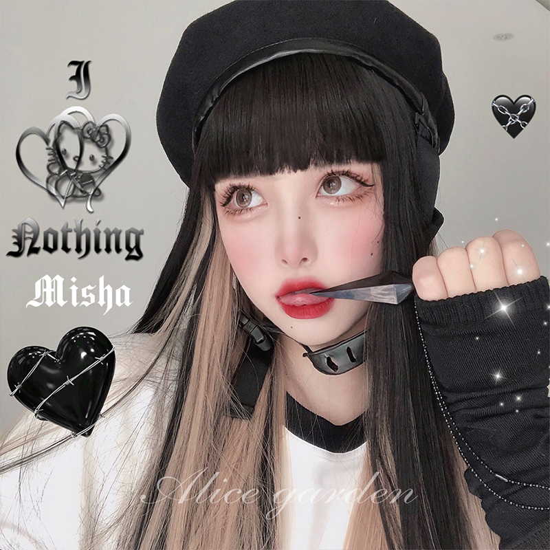 Black To YellowWigs female Internet celebrity daily Highlights Gradients lolita Long straight hair 《 Close yarn " Harajuku Soft girl Hanging ear dye Wigs