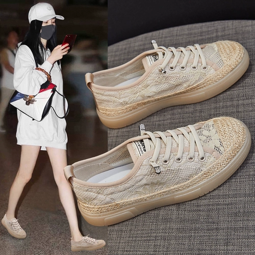 Летняя универсальная обувь, дышащие тканевые туфли, в стиле Шанель, 2023