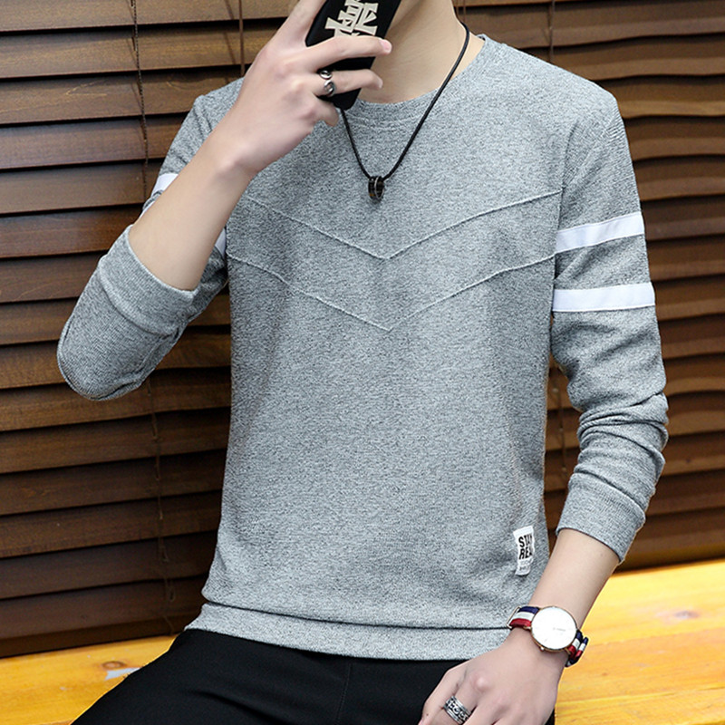 秋季男士大码卫衣青少年韩版修身打底长袖T恤圆领针织衫秋衣外套