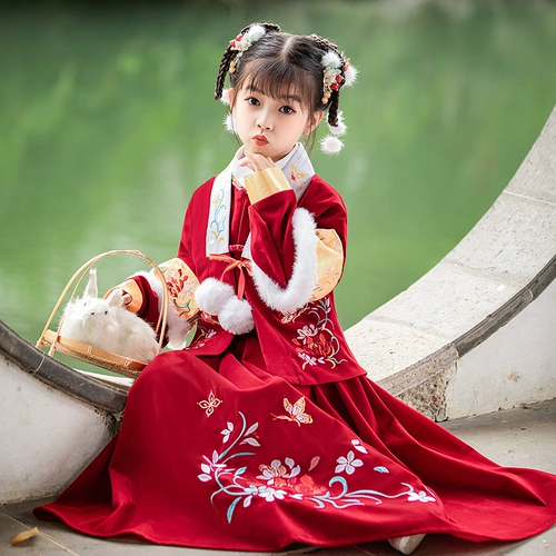 Демисезонное детское красное утепленное ханьфу, коллекция 2023, детская одежда, китайский стиль