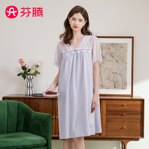 芬腾宫廷风V领蕾丝短袖睡裙