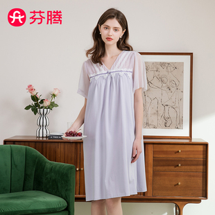 芬腾宫廷风V领蕾丝短袖睡裙
