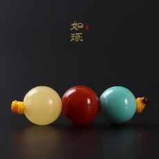 DIY аксессуары 如琢 原矿南红松石蜜蜡三色红绿灯圆珠套装 diy文玩手串项链配珠