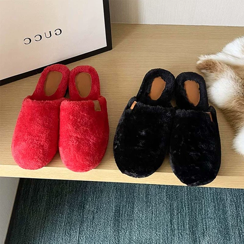 Мона те же волосы, бархат плюс бархат плюс хлопчатобумажная плоская тапочки 2022 Осень Новые женщины в нишевых туфлях Мюллер