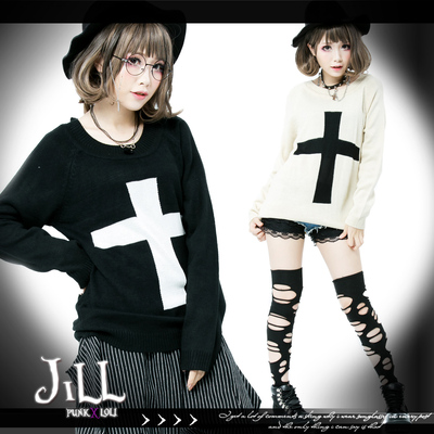 taobao agent O Jerri o punk rock gaming style crosses neutral thin sweater light shine holy cross punk Quan Zhilong