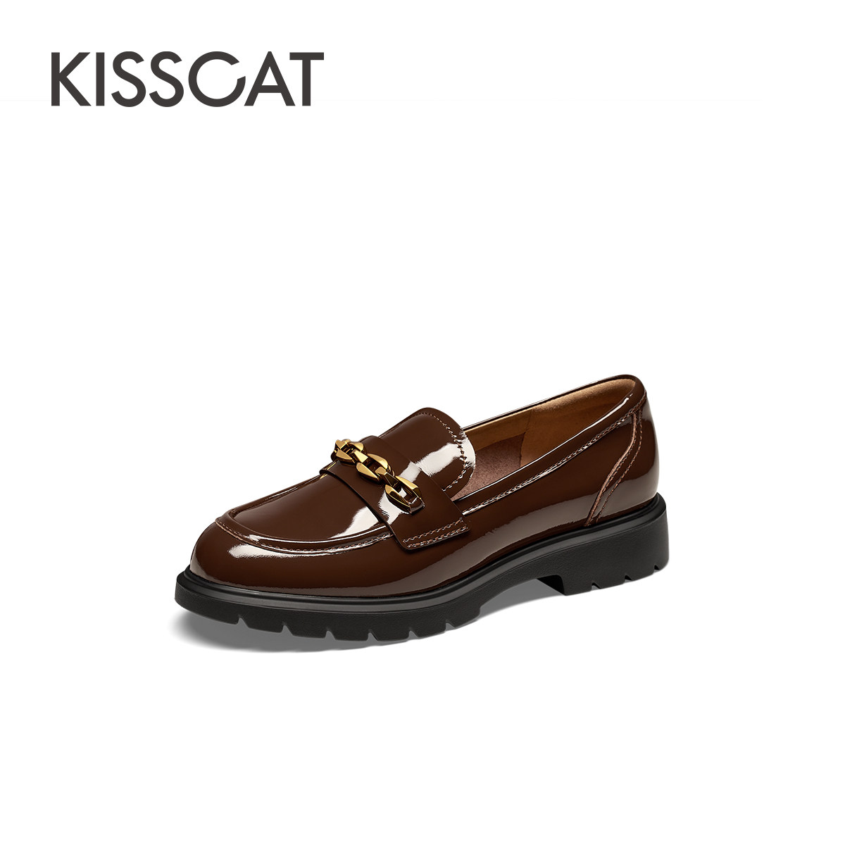 [孟子义同款]KISSCAT接吻猫[星辰乐福鞋]秋季厚底小皮鞋女